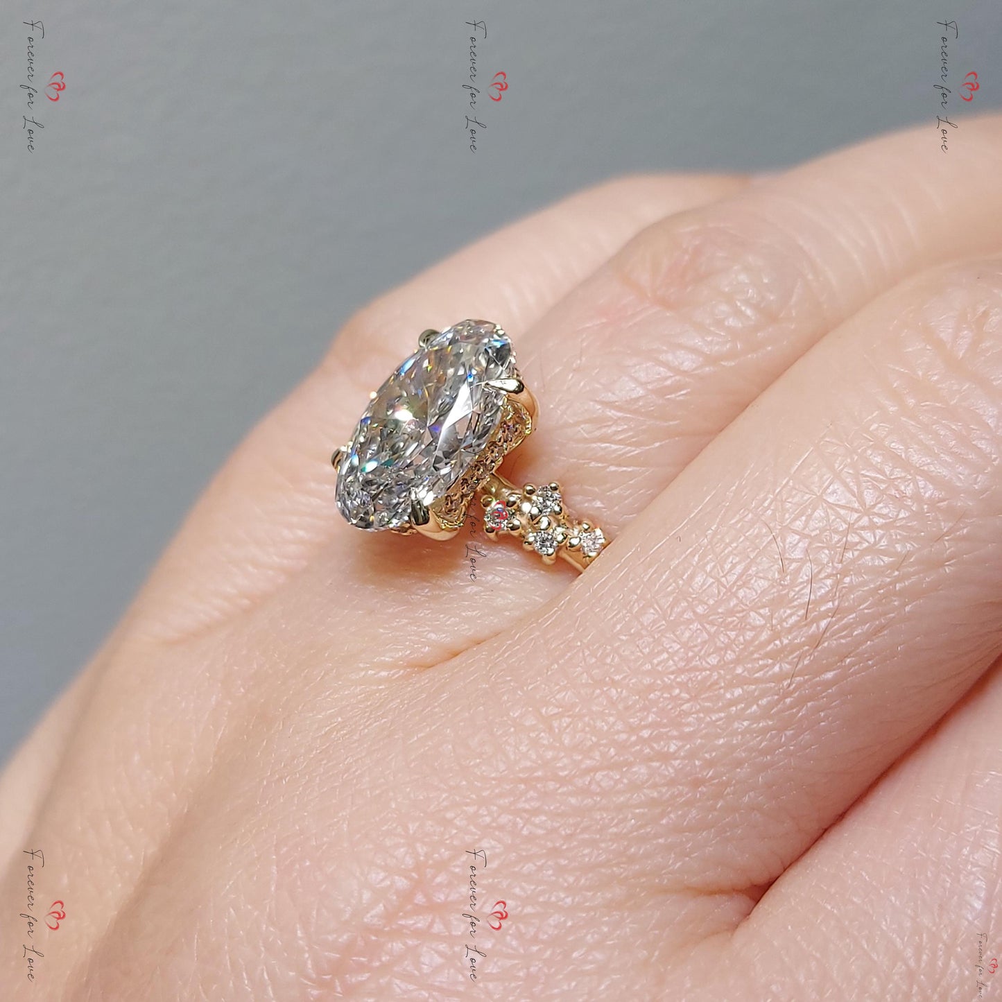 4 Ct IGI Certified Oval Lab Diamond Engagement Ring Oval cut Moissanite Brilliant Cut engagement ring in 935 Argentium Silver — custom handcrafted by Forever For Love