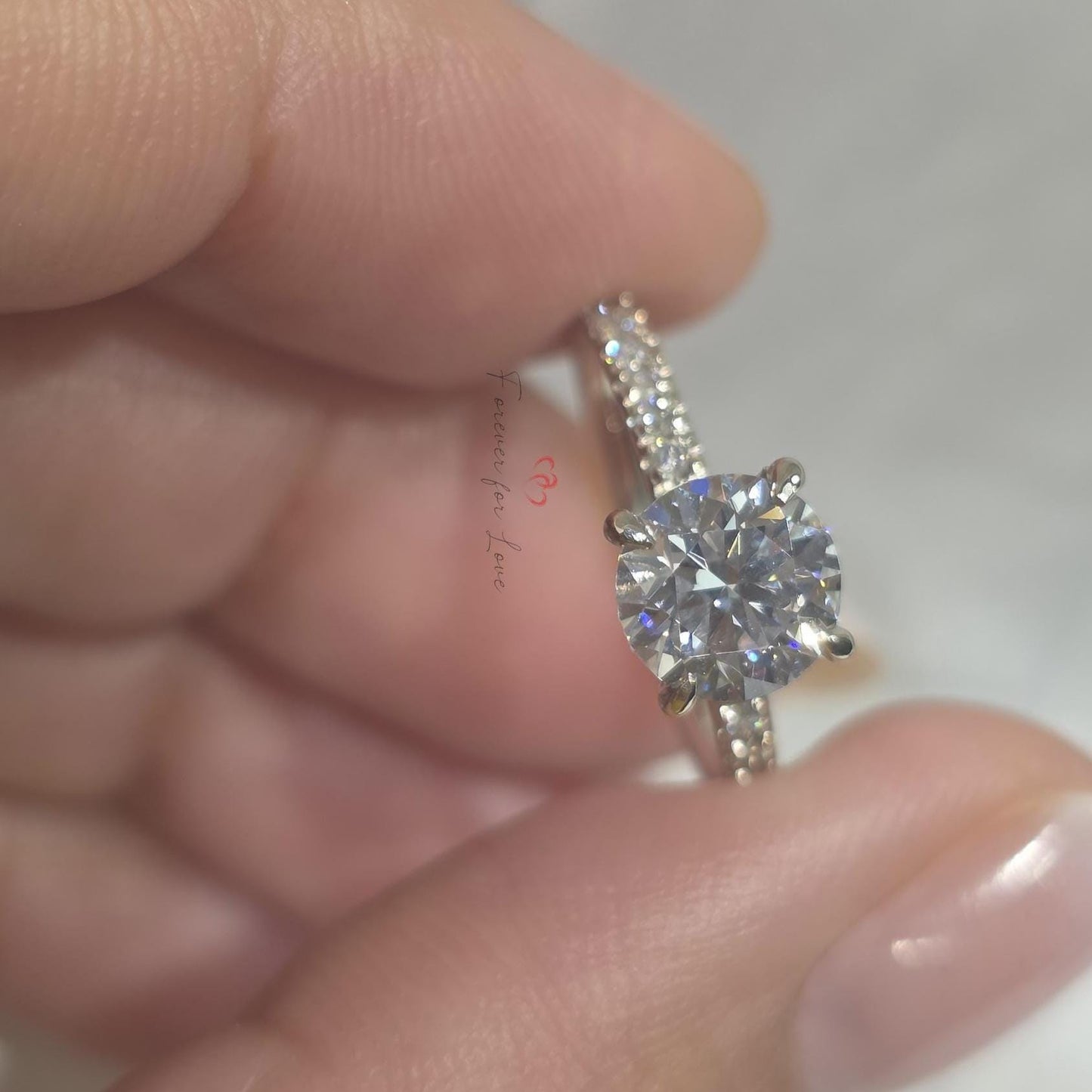 1 Ct IGI Certified Round Lab Diamond Solitaire Engagement Ring Round cut 1Ct Moissanite Brilliant Cut engagement ring in 935 Argentium Silver — custom handcrafted by Forever For Love
