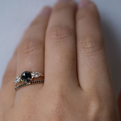 1 Ct Pear Black Diamond, Moissanite Engagement Ring