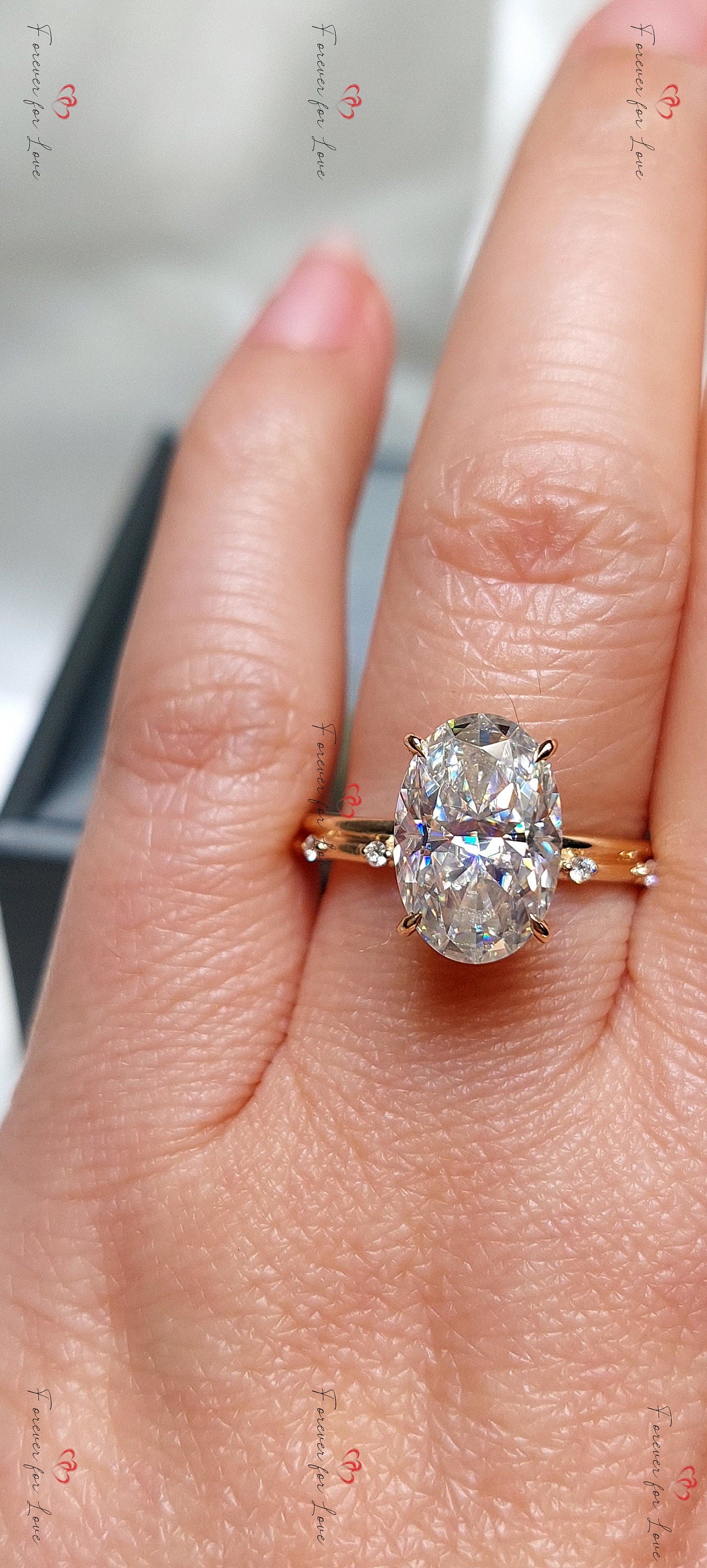 4 Ct Oval Moissanite Hybrid Crushed Ice Hidden Halo Engagement Ring Oval cut 1Ct Moissanite Brilliant Cut engagement ring in 935 Argentium Silver — custom handcrafted by Forever For Love