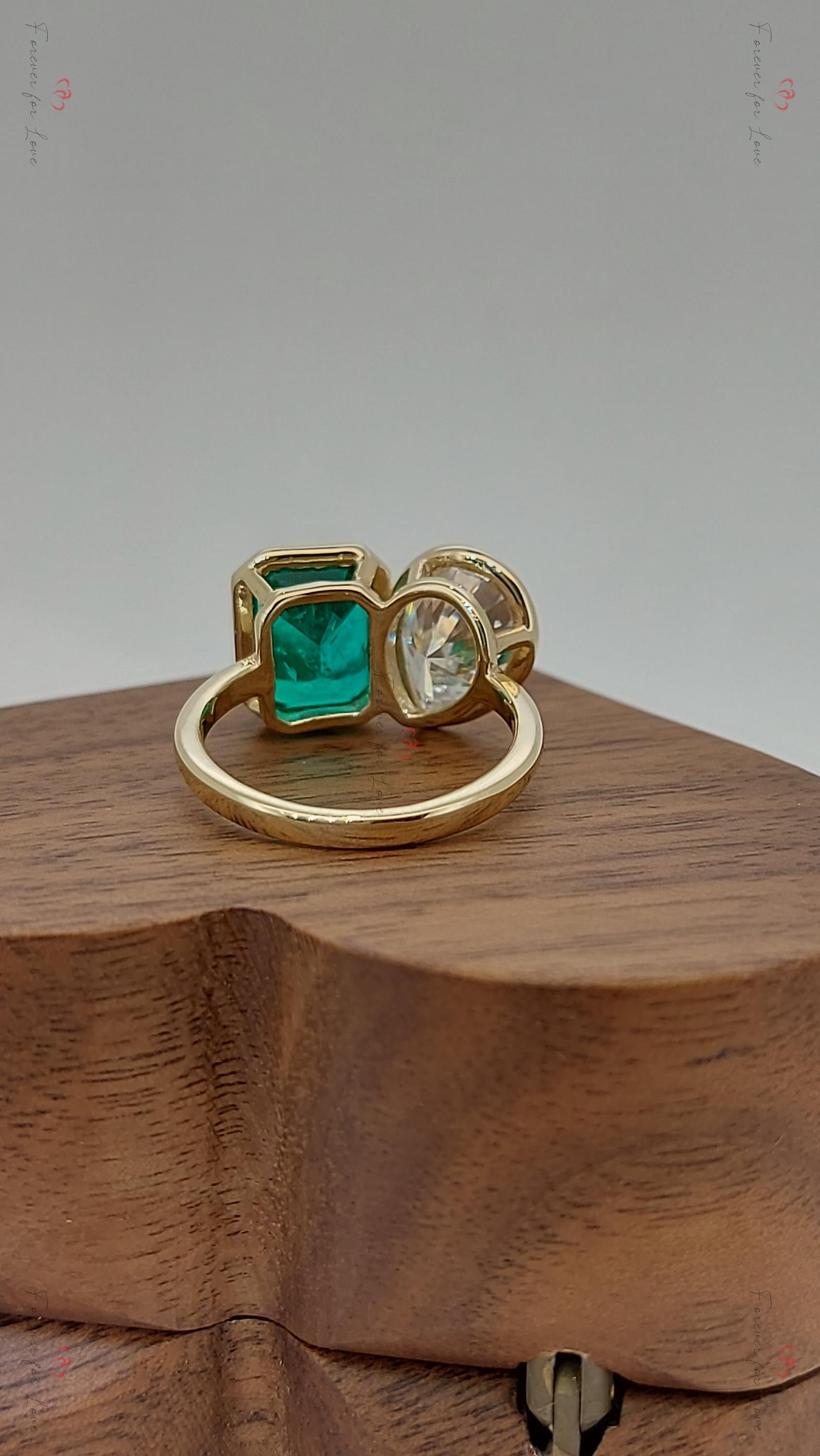 Baguette Diamond, Emerald Three Stone Ring