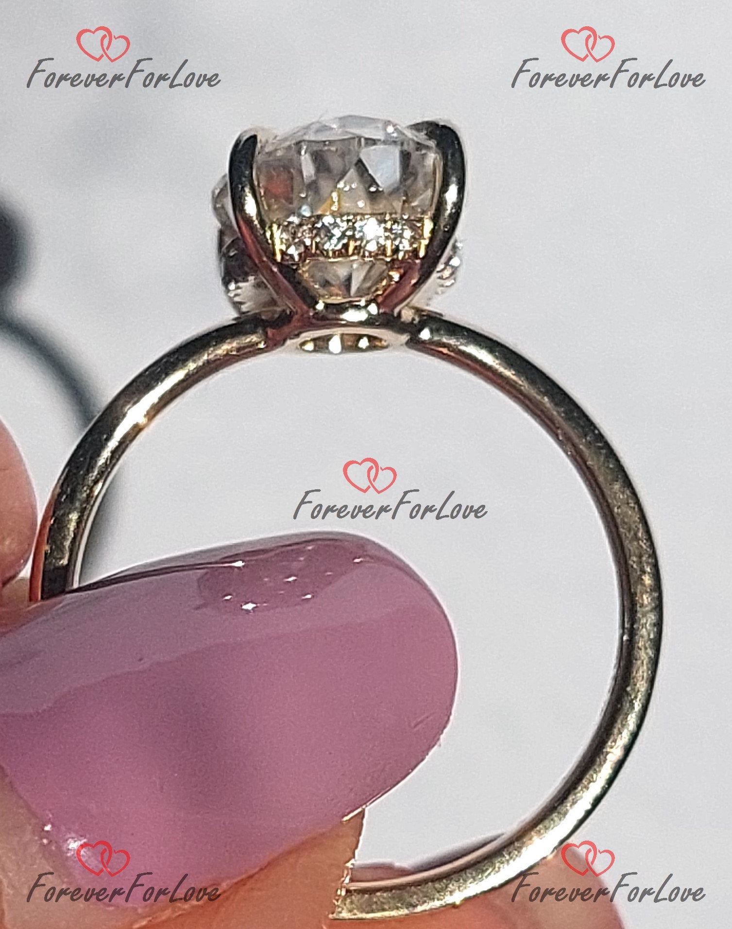 4.5 Ct Oval Moissanite Hidden Halo Engagement Ring
