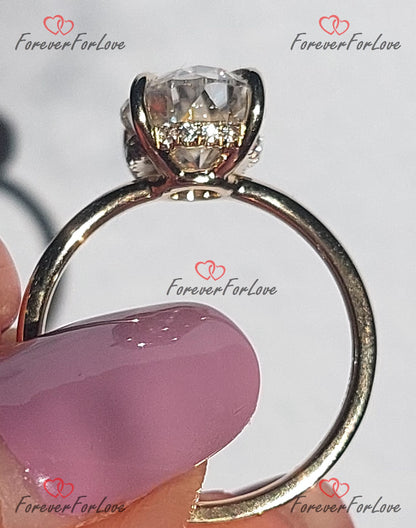 4.5 Ct Oval Moissanite Hidden Halo Engagement Ring