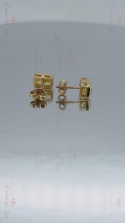 Lünette Radiant-Schliff Ohrstecker, Gelbe Radiant-Schliff Lünetten-Ohrstecker, 14k Gold Ohrstecker, 1 Karat Gesamtgewicht Geschenk für Mama