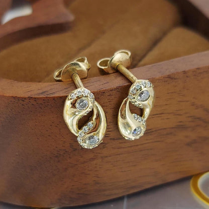 14k Moderne Gebogene Diamant-Ohrstecker, Minimale Gold-Wellen-Ohrringe, Zierliche Diamant-Ohrstecker für den Alltag, Perfektes Geschenk