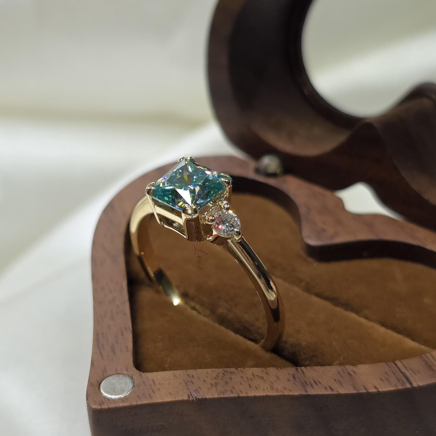 2 Ct Green Moissanite Three Stone Engagement Ring