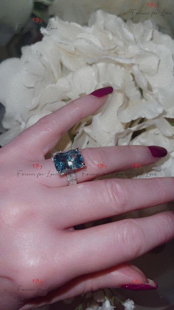 Radiant Aquamarine Engagement Ring Radiant cut Natural Aquamarine engagement ring in 935 Argentium Silver — custom handcrafted by Forever For Love