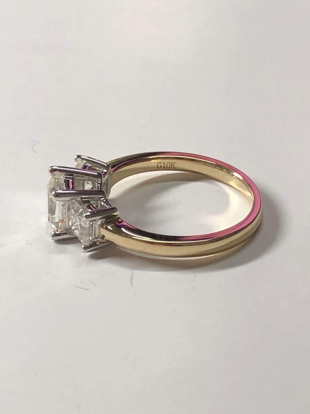 Princess Diamond, Moissanite Three Stone Engagement Ring Princess cut Moissanite engagement ring in Gold or Platinum — custom handcrafted by Forever For Love