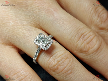 0.7 Ct IGI Certified Radiant Lab Diamond Halo Engagement Ring