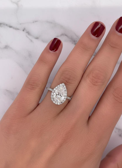 2.5 Ct IGI Certified Pear Lab Diamond Halo Engagement Ring