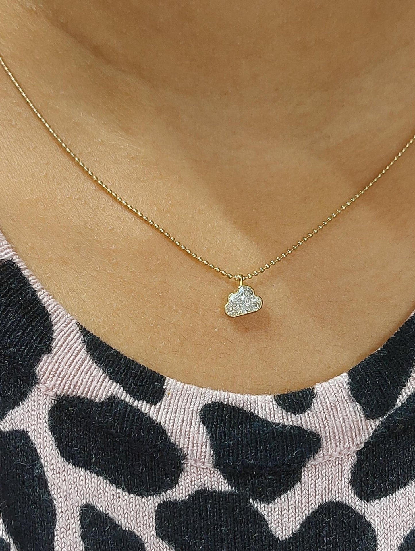 Cloud Shaped Pendant, Cloud shaped lab diamond Necklace, 14k Yellow Gold, Dainty Minimalist Pendant, Every day wear, Gift For Her. Moissanite engagement ring in Gold or Platinum — custom handcrafted by Forever For Love