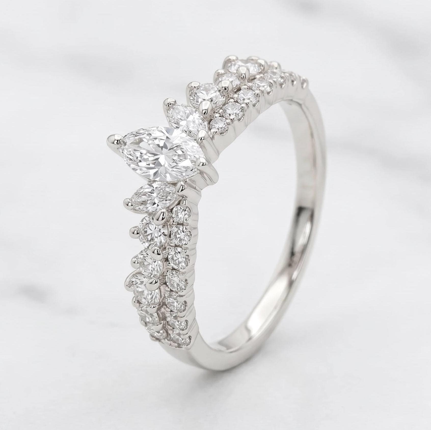 Marquise Lab Diamond Half Eternity Band