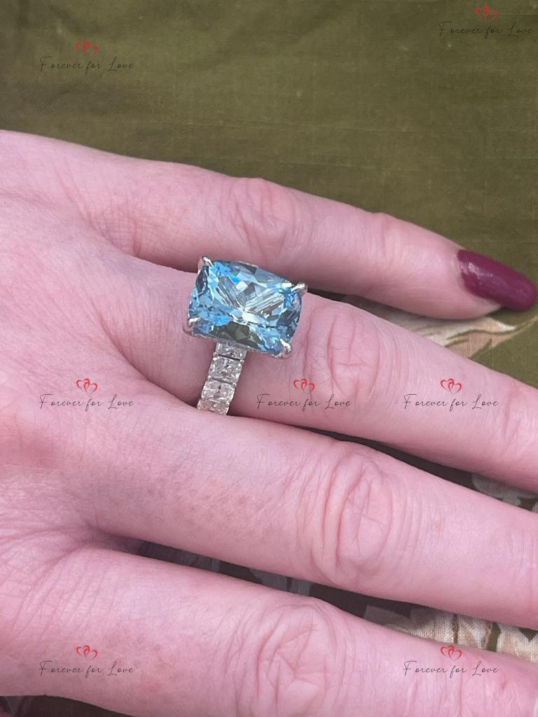 Radiant Diamond, Aquamarine Engagement Ring