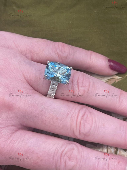 Radiant Diamond, Aquamarine Engagement Ring