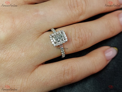 0.7 Ct IGI Certified Radiant Lab Diamond Halo Engagement Ring