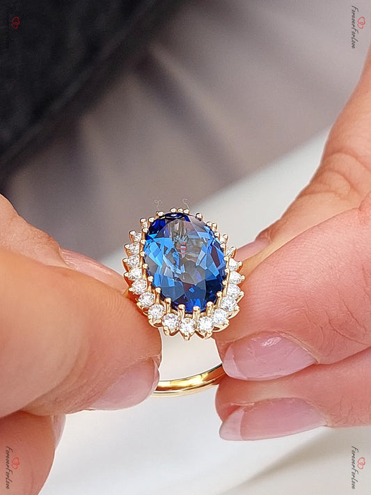 8 Ct Oval Blue Natural Diamond, Sapphire Engagement Ring