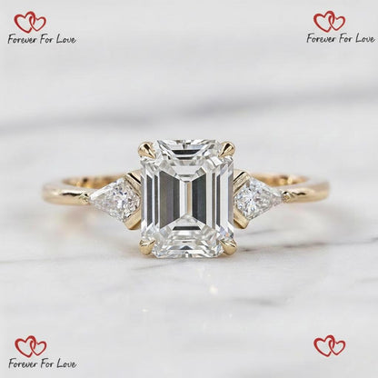 3.2 Ct IGI Certified Emerald Lab Diamond Engagement Ring