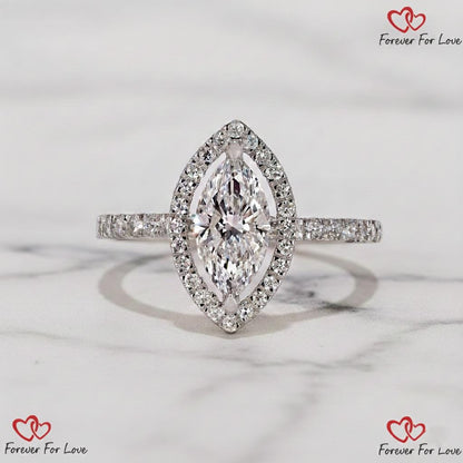 Marquise Lab Diamond Halo Engagement Ring