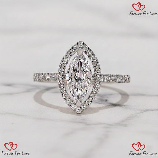 Marquise Lab Diamond Halo Engagement Ring