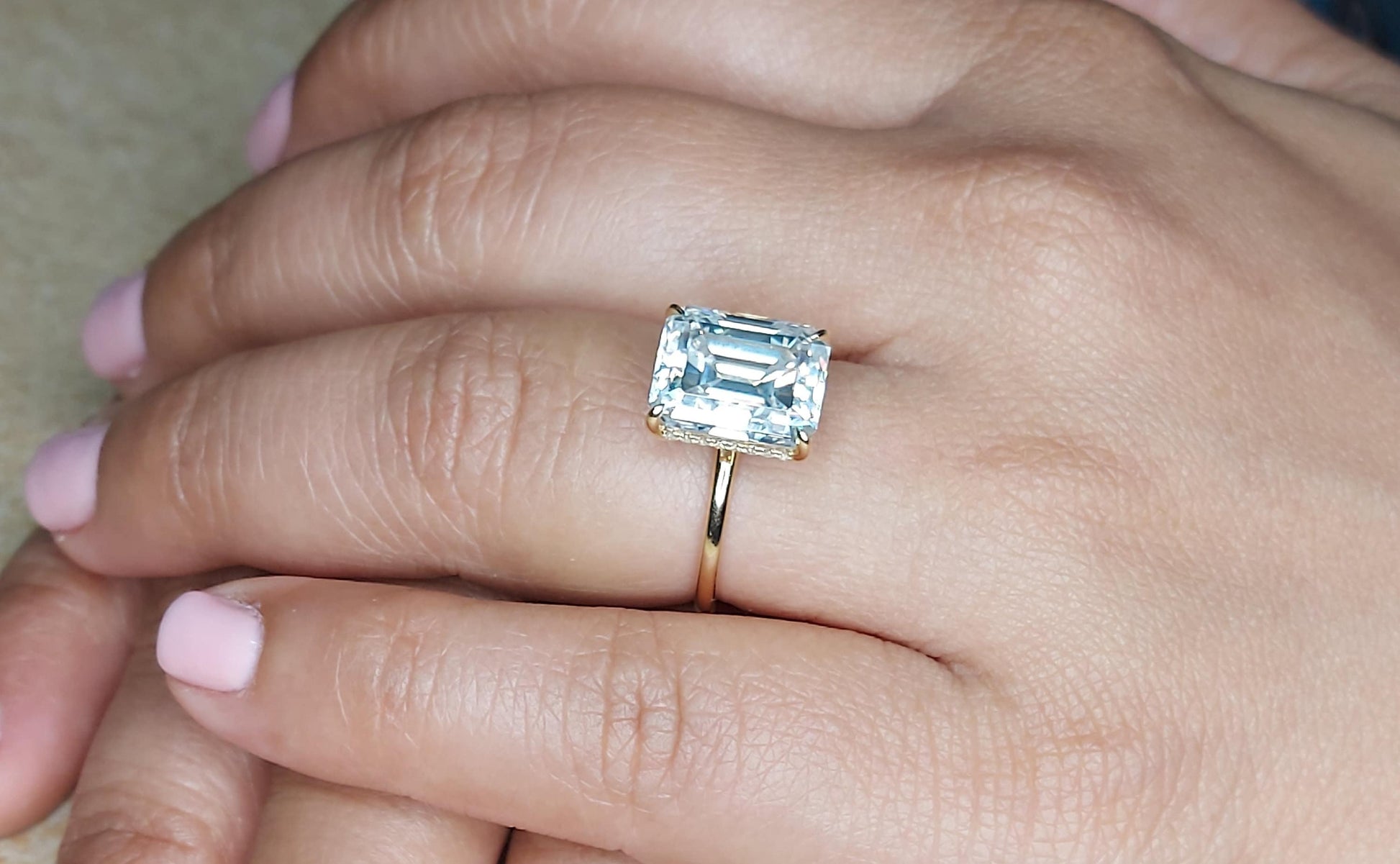 Emerald Diamond, Moissanite, Emerald Solitaire Engagement Ring