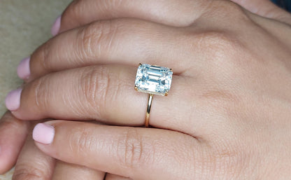 Emerald Diamond, Moissanite, Emerald Solitaire Engagement Ring