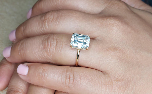 Emerald Diamond, Moissanite, Emerald Solitaire Engagement Ring