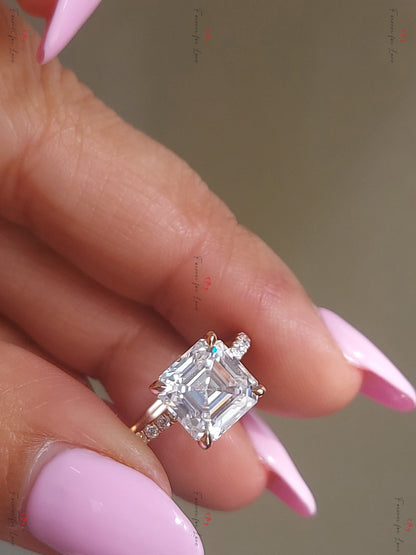 3 Ct Asscher Moissanite Engagement Ring