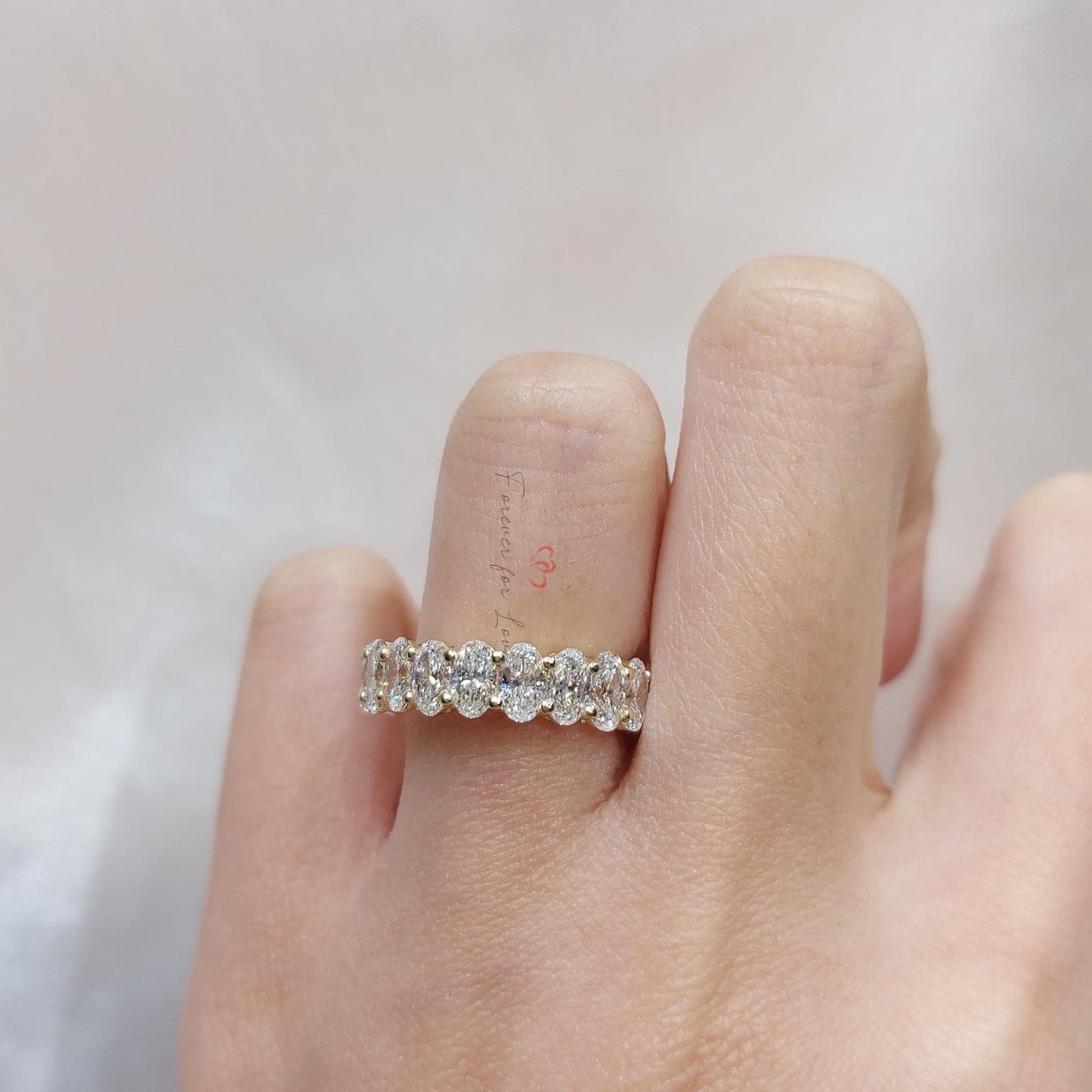 0.18 Ct Oval Lab Diamond Full Eternity Band Oval cut Moissanite Brilliant Cut engagement ring in 935 Argentium Silver — custom handcrafted by Forever For Love