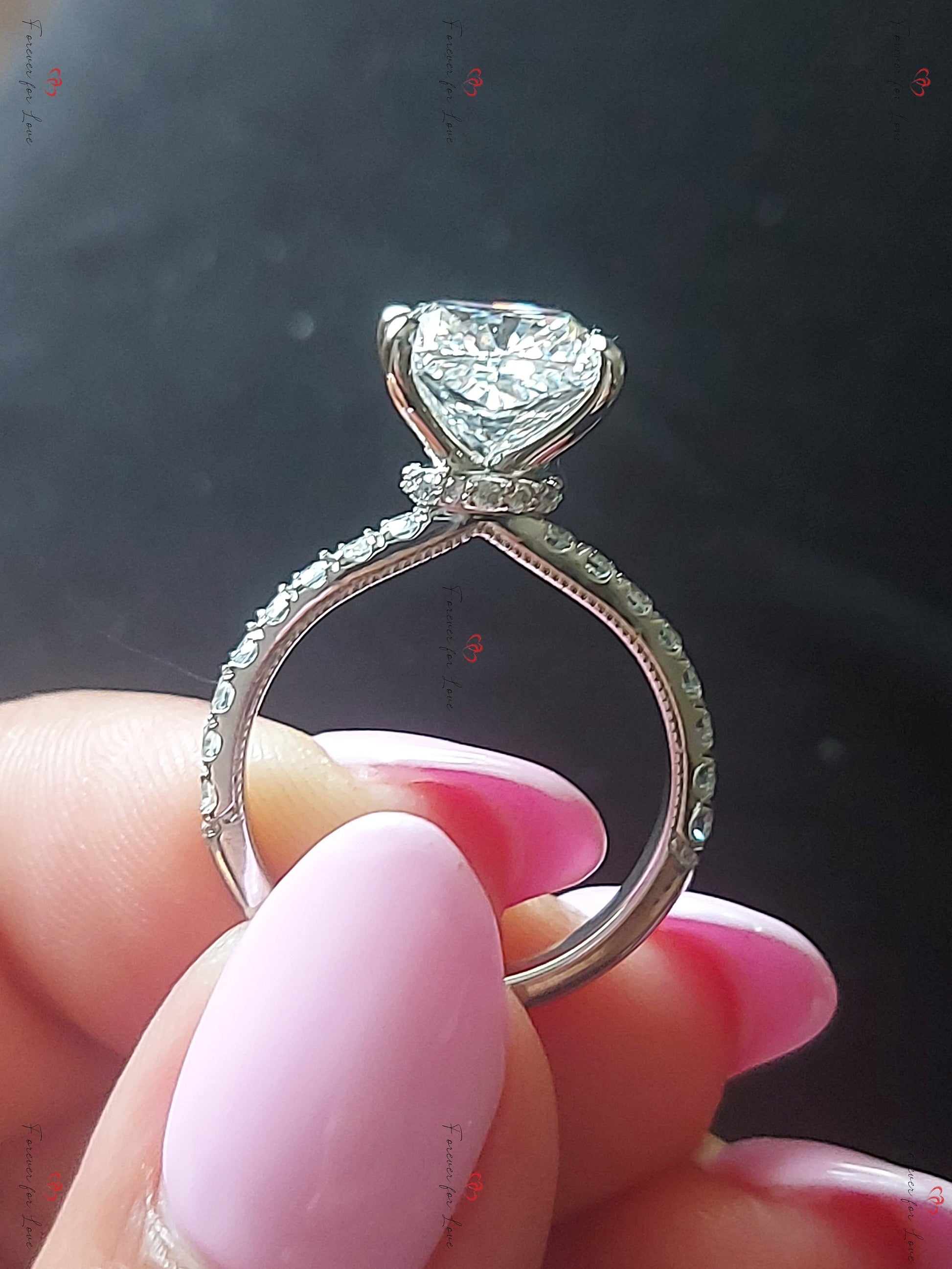 3 Ct IGI Certified Cushion Lab Diamond Hidden Halo Engagement Ring
