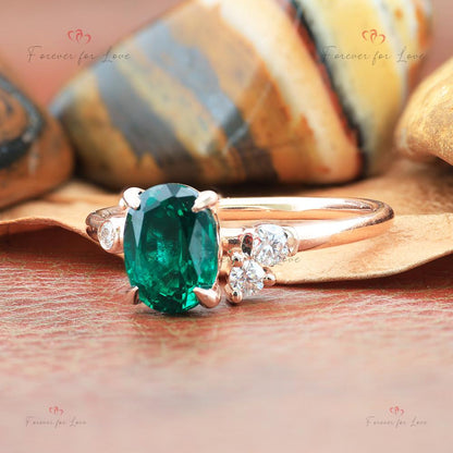 Oval Diamond, Emerald Engagement Ring
