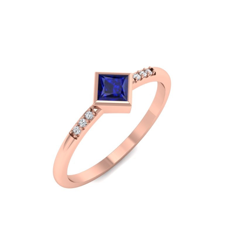 Princess Blue Diamond, Sapphire Engagement Ring Princess cut 1Ct Natural Sapphire engagement ring in 935 Argentium Silver — custom handcrafted by Forever For Love