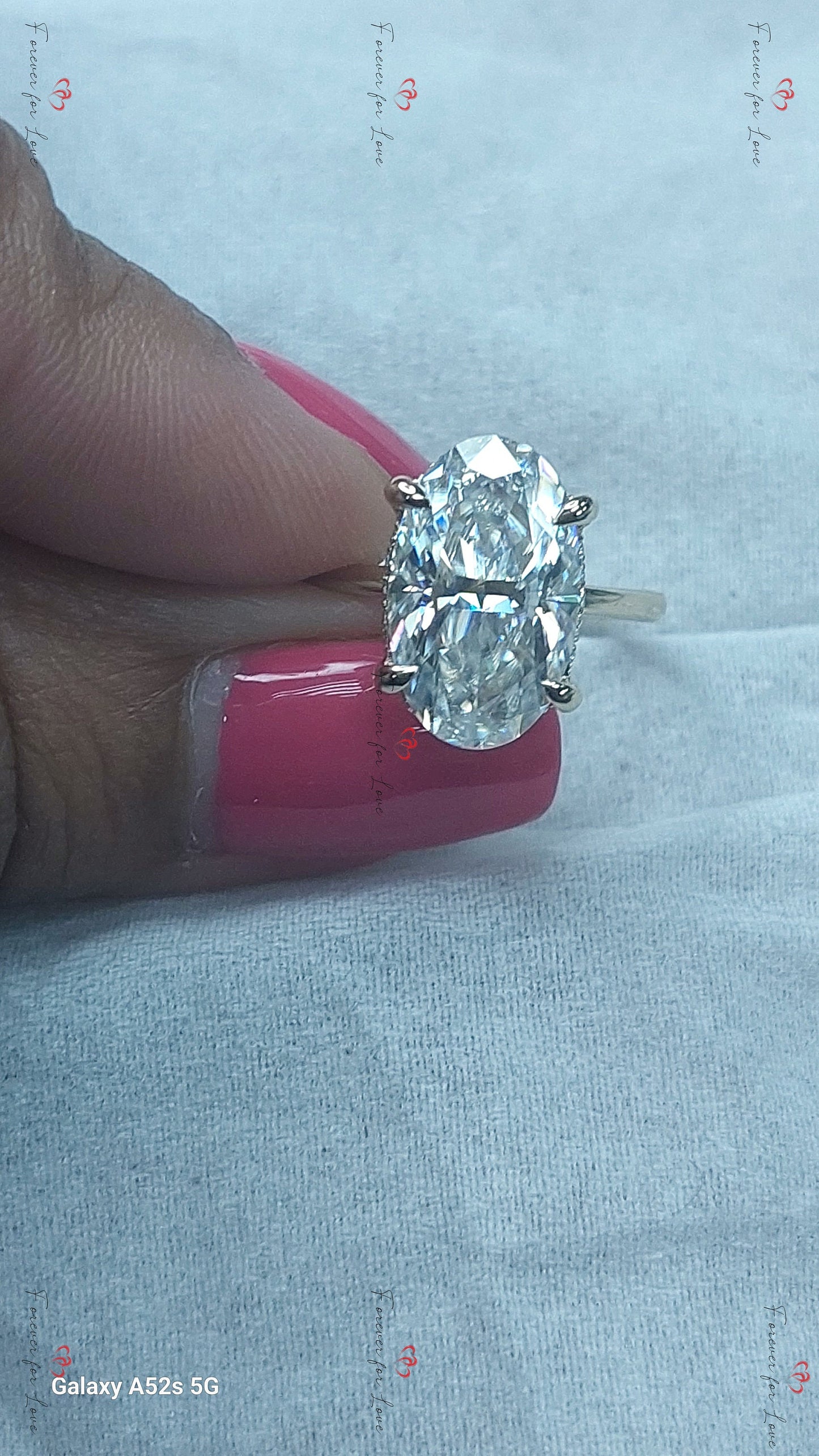 6 Ct Oval Hidden Halo Engagement Ring with Centre Carat Options Oval cut 1Ct Moissanite Brilliant Cut engagement ring in 935 Argentium Silver — custom handcrafted by Forever For Love