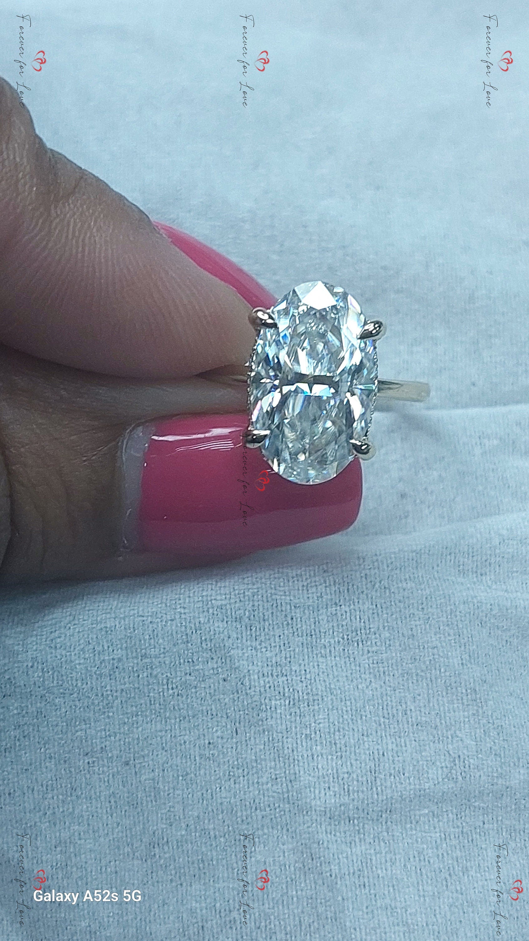 6 Ct Oval Diamond, Moissanite Hidden Halo Engagement Ring