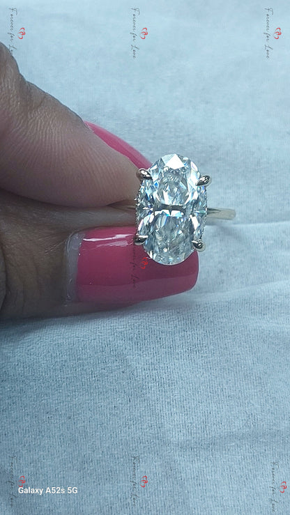 6 Ct Oval Diamond, Moissanite Hidden Halo Engagement Ring