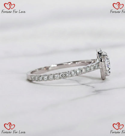 IGI Certified Heart Lab Diamond Halo Engagement Ring