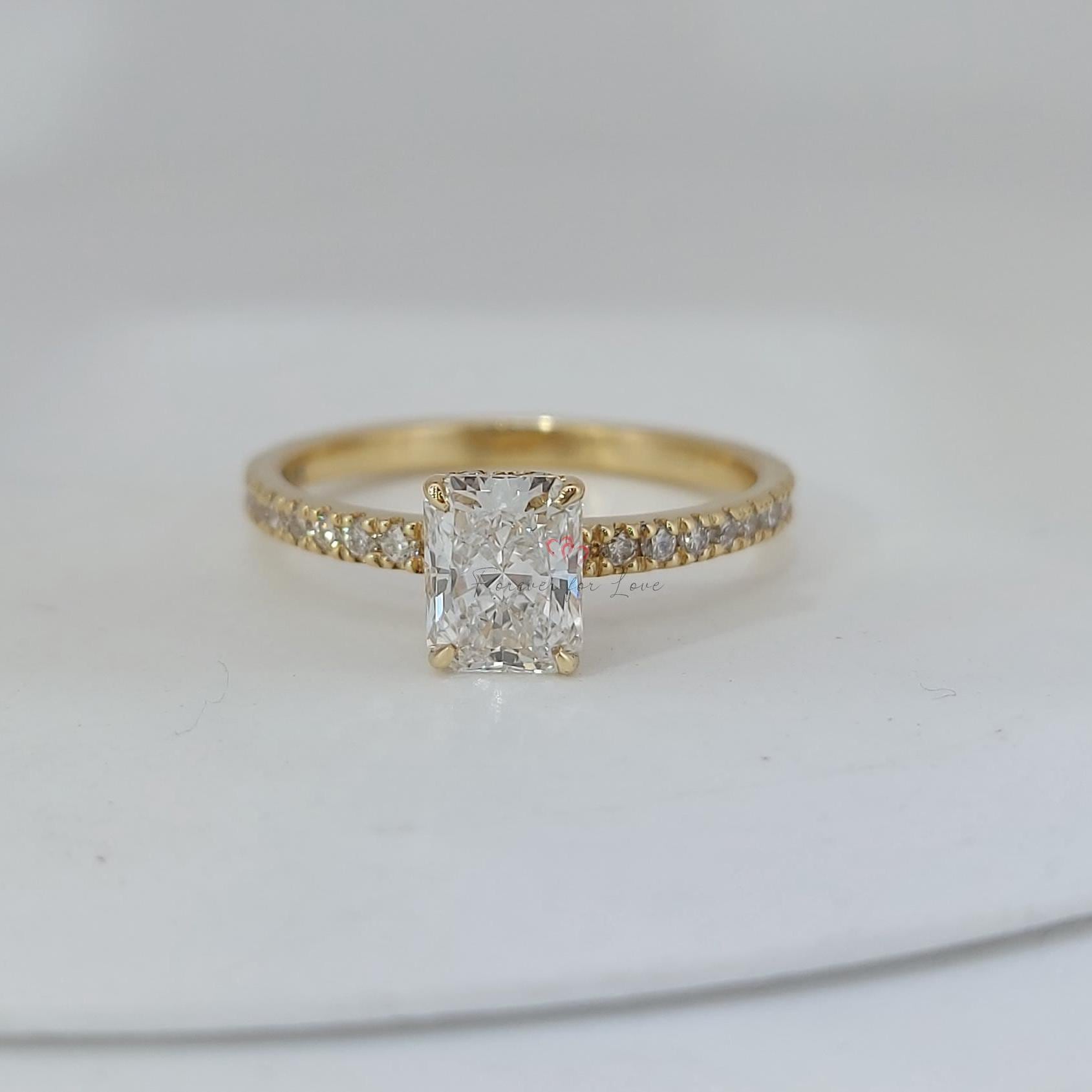 1 Ct IGI Certified Radiant Lab Diamond Hidden Halo Engagement Ring