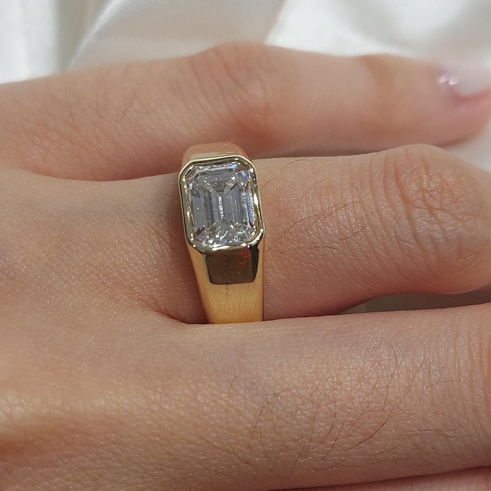 Cushion Lab Diamond, Emerald Solitaire Engagement Ring