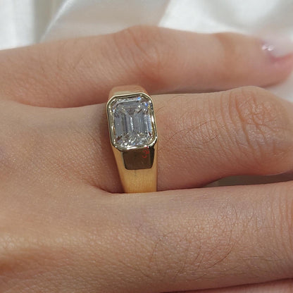 Cushion Lab Diamond, Emerald Solitaire Engagement Ring
