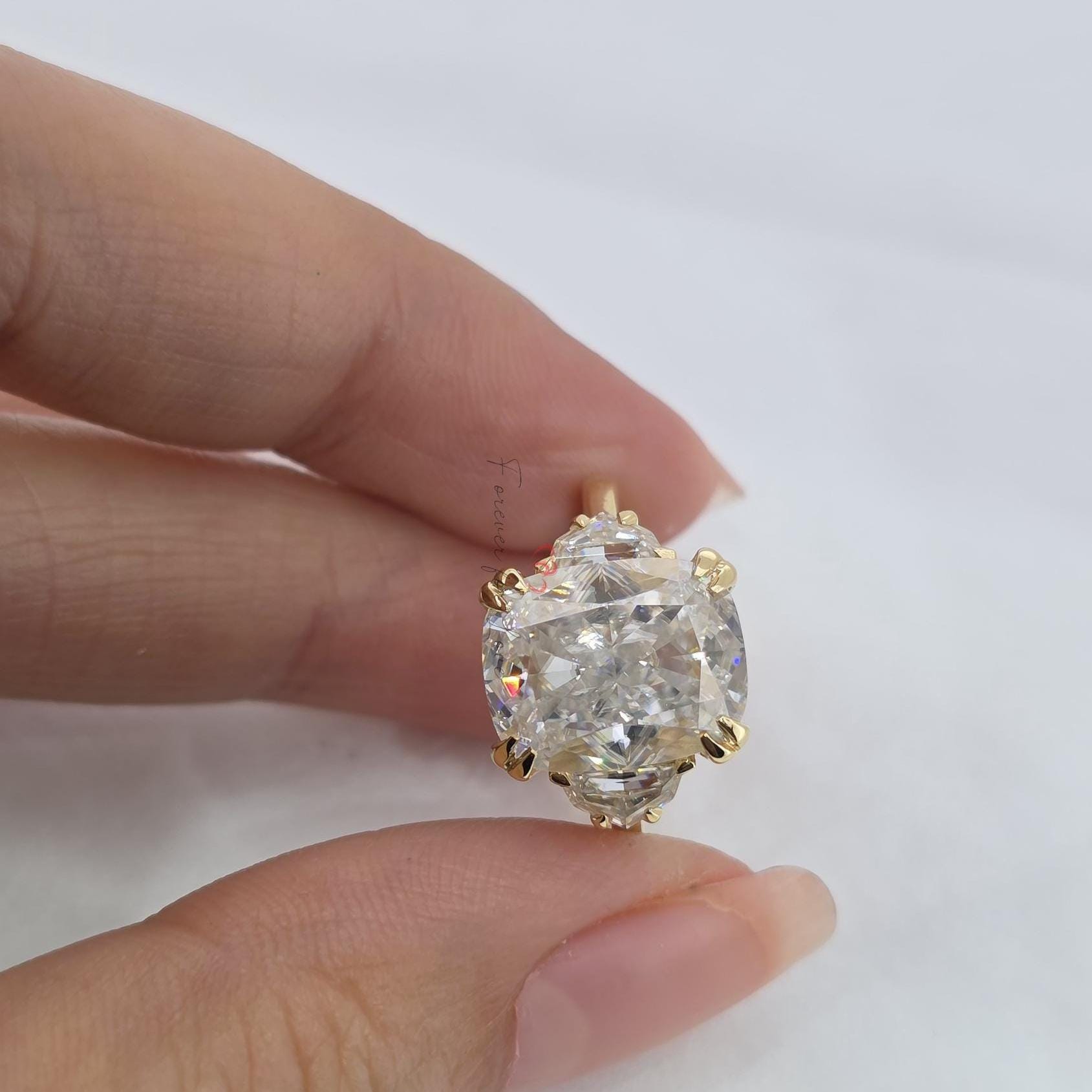 Cushion Cut Moissanite Engagement Ring, Hidden Halo Engagement Ring, Cushion Cut Solitaire, Solid Gold Cushion Cut, Solitaire Proposal Ring.