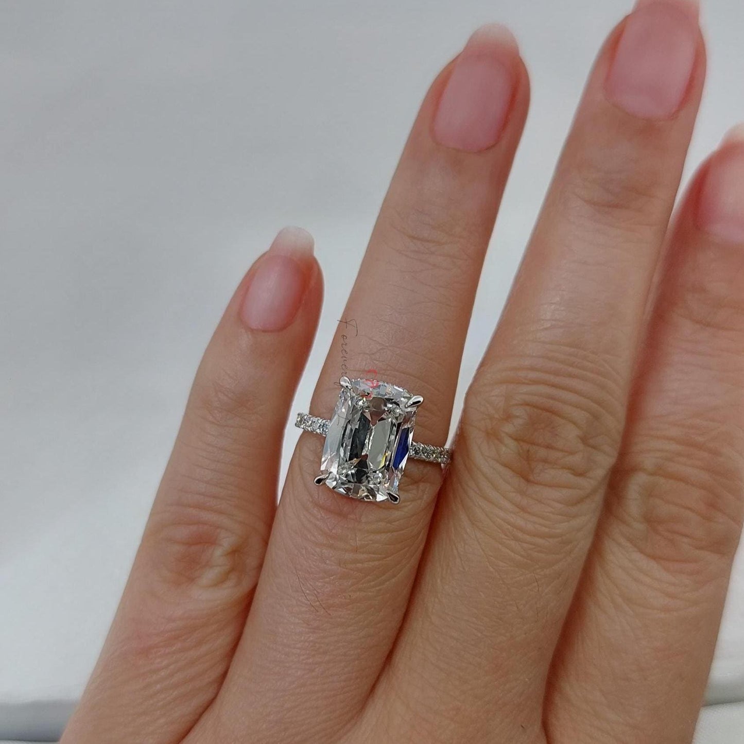 4 Ct IGI Certified Old Mine Lab Diamond Hidden Halo Engagement Ring 1Ct Moissanite Brilliant Cut engagement ring in 935 Argentium Silver — custom handcrafted by Forever For Love