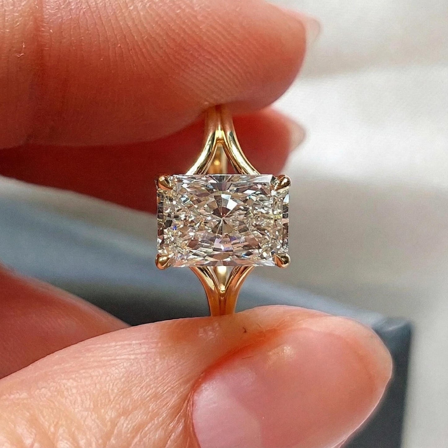 5 Ct IGI Certified Radiant Lab Diamond Wedding Band Radiant cut 1Ct Moissanite Brilliant Cut engagement ring in 935 Argentium Silver — custom handcrafted by Forever For Love
