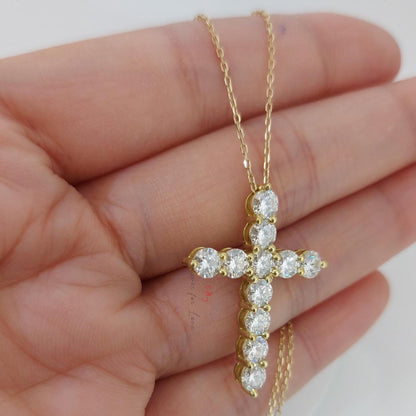 14k massive Gold Diamant Kreuz Halskette für Damen, Diamant Kreuz Anhänger, religiöser Schmuck, christlicher Glaubensanhänger, Kreuz Geschenk für Damen