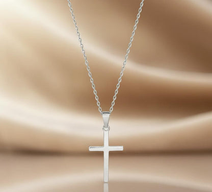 14K massiv Gold Kreuz Halskette, Minimalistischer Kreuz Anhänger, Schutzengel Religiöser Schmuck, Christlicher Glaube Anhänger