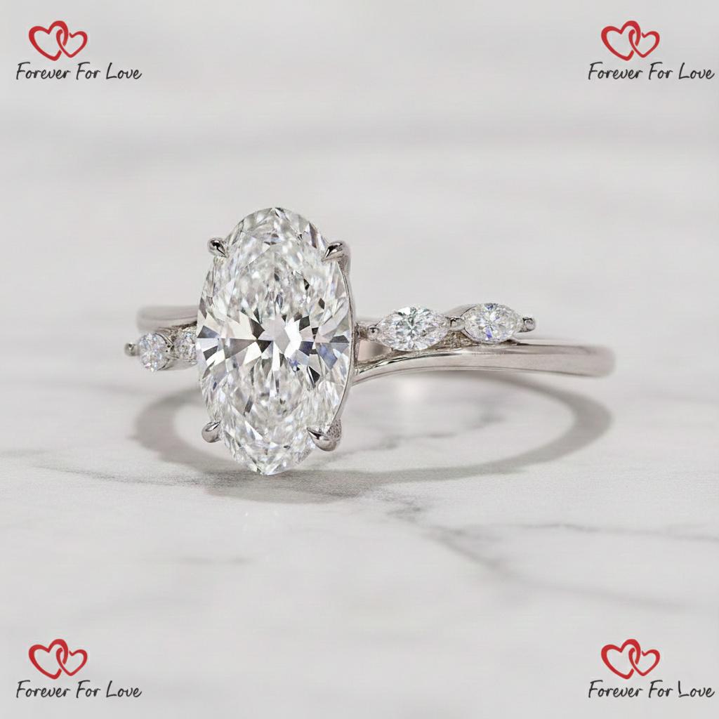 2.1 Ct IGI Certified Oval Lab Diamond Engagement Ring Oval cut 1Ct Moissanite Brilliant Cut engagement ring in 935 Argentium Silver — custom handcrafted by Forever For Love