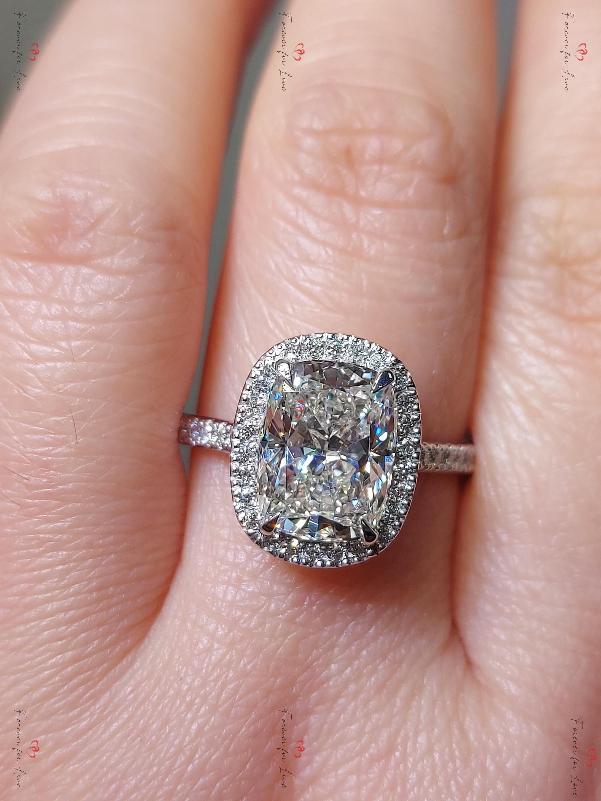 3.5 Ct IGI Certified Cushion Lab Diamond Hidden Halo Engagement Ring