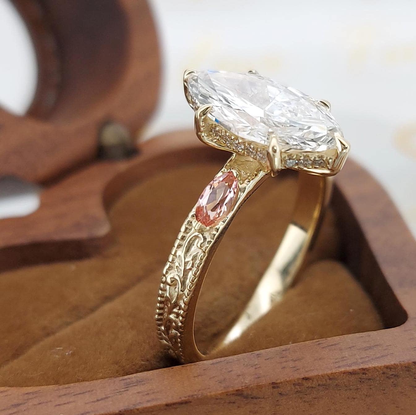 IGI Certified Marquise Lab Diamond Band Marquise cut 1Ct Moissanite Brilliant Cut engagement ring in 935 Argentium Silver — custom handcrafted by Forever For Love