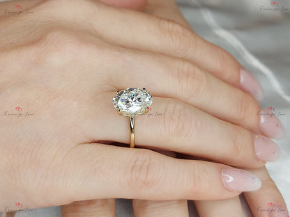3 Ct Oval Diamond, Moissanite Hidden Halo Engagement Ring