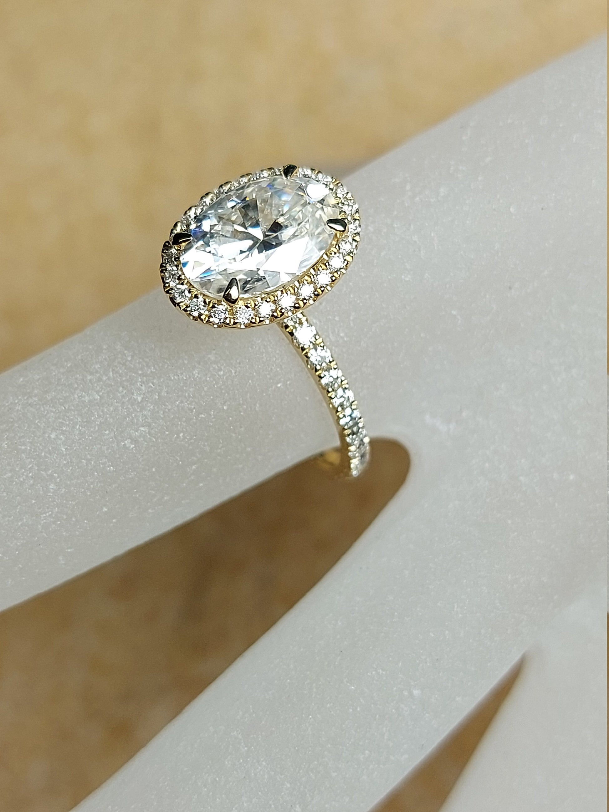 2 Ct Oval Diamond, Moissanite Halo Engagement Ring