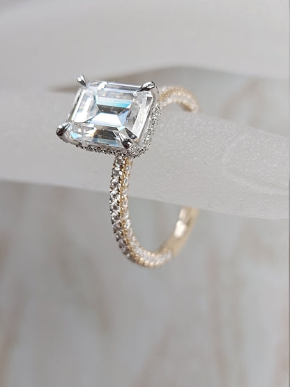 3 CT/9* 7mm Emerald Cut Two Tone Engagement Ring, Moissanite Emerald Engagement Ring, Emerald Cut Solitaire Ring.
