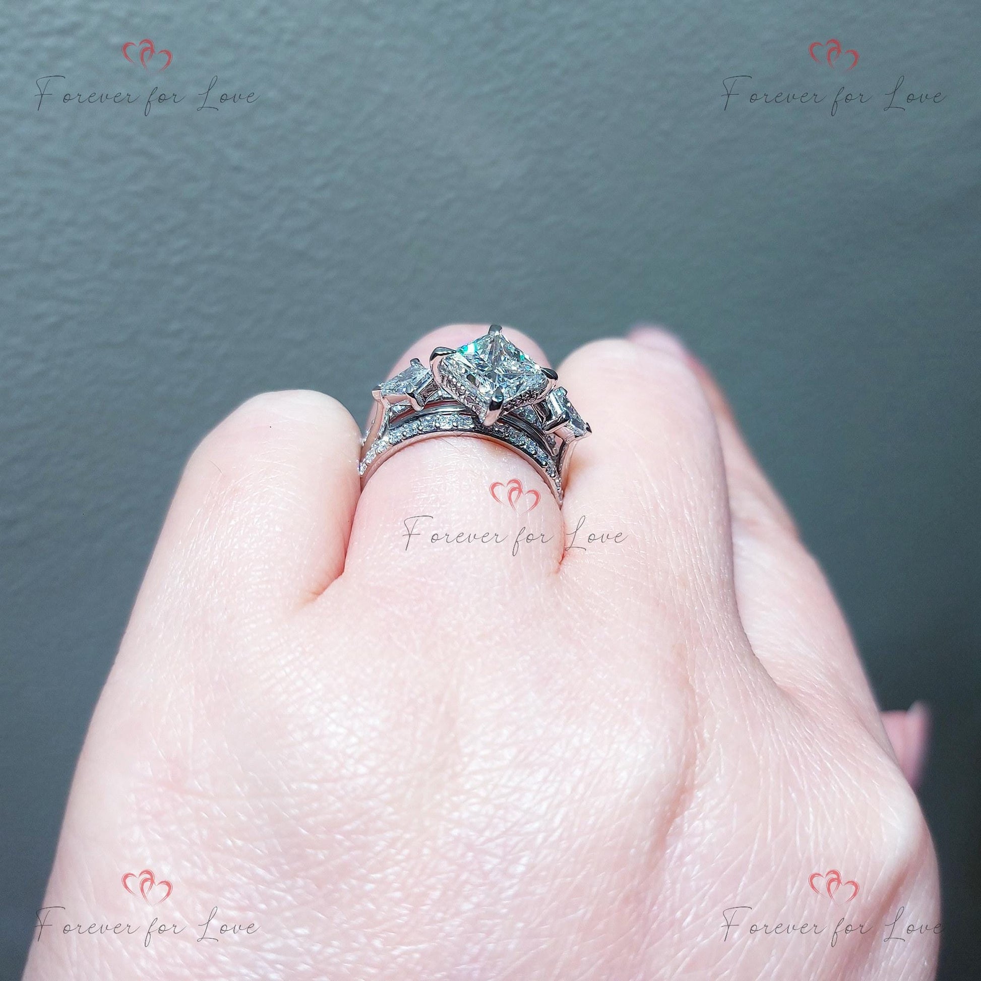 IGI Certified Princess Lab Diamond Three Stone Engagement Ring